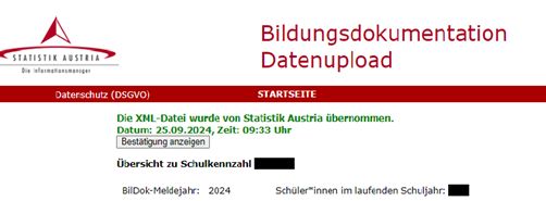 Screenshot Datenübermittlung